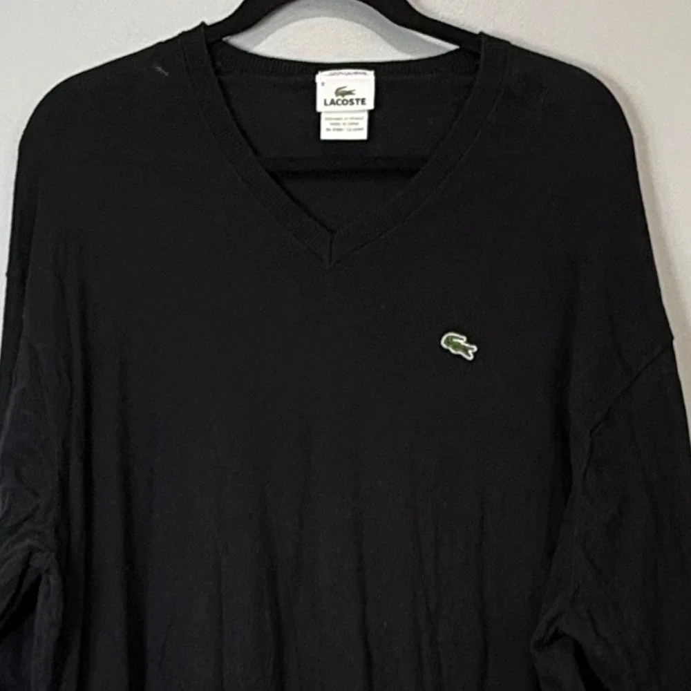 Lacoste Mens Black Cotton Cashmere V-Neck Sweater Logo FC8551 Size 8  XXL